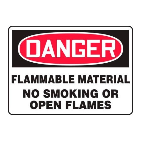 Accuform Accuform Danger Sign, Flammable Material No Smoking Or Open Flames, 10inW x 7inH, Aluminum MSMK251VA